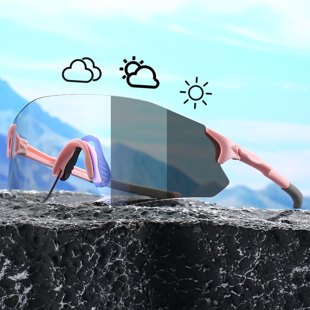 Men Rimless Sunglasses Minimalist Oversize Black Sun Glasses Unique Pochromic Lenses Women Shades for Cycling Hiking