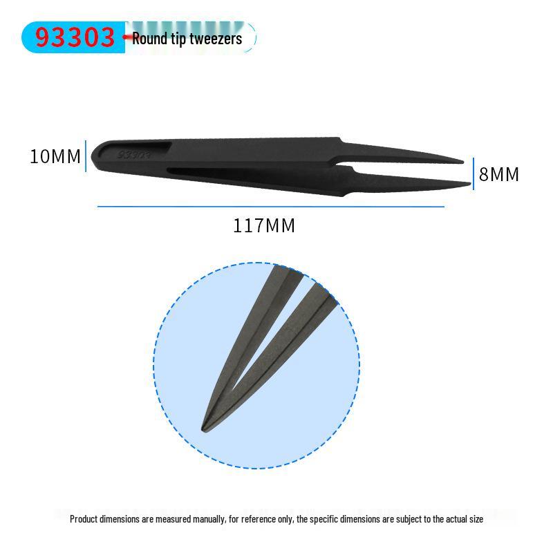 Plastic Anti-Static Tweezers Set: Pointed, Flat, Round, Black & White - Model 93303