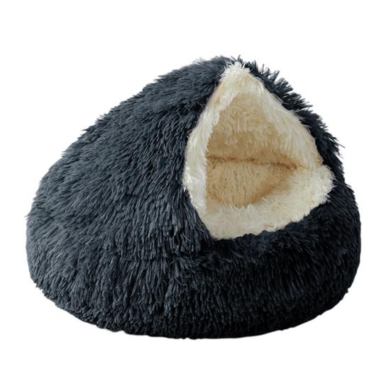 Round Hooded Plush Pet Bed Semi-Enclosed Indoor Small Cat Dog Cave Bed Winter Warm Kitten Puppy Sleeping Nest Pet Supplies
