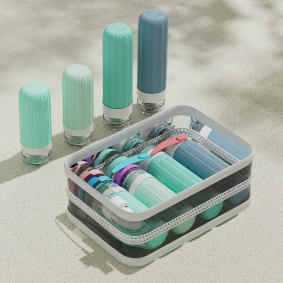 סט 1 60/90 מ"ל בקבוקי נסיעות מסיליקון עמידים לדליפה רב-פעמיים לאחסון קרם פנים, תחליב, קרם הגנה, בקבוק אחסון נייד למילוי חוזר, ריק לכלי רחצה