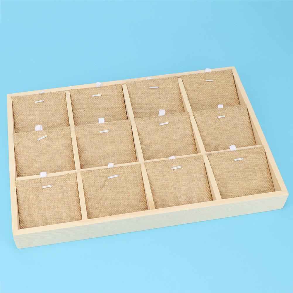 Wooden   Jewelry Display Tray Showcase Storage Case For Ear  Bangle Necklace (12 Slots)