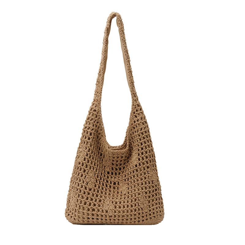 

Crochet Knitted Tote Bag with Wide Shoulder Strap Lightweight Summer Handbag Casual Everyday Use Women s Fashion Bag хаки