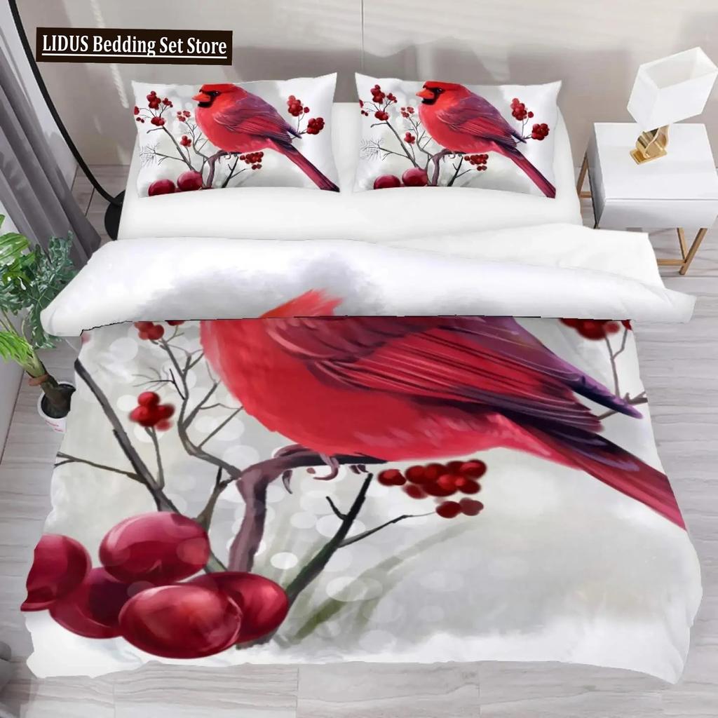 Comforter Cardinal Red Bird Bedding Set For Child Youth Pine Tree Comforter Animal Snow King Size Soft