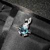 Women Jewelry Set Cute Rabbit Earrings with Micro Pave Diamonds Sky Blue Topaz Pendant Openable Bunny Ring