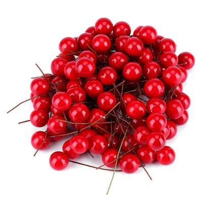 100 piezas de bayas de acebo rojas artificiales para Navidad, adornos colgantes para el hogar
