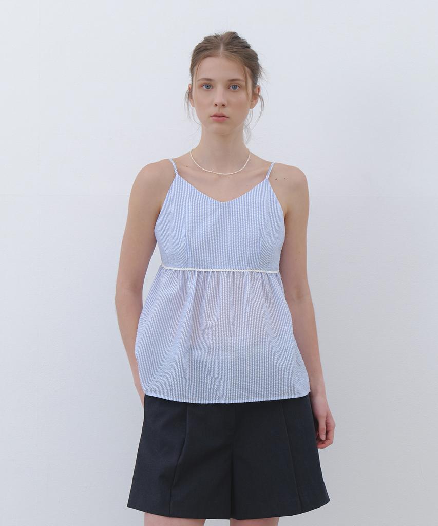 CLUNY Summer Strap Shirring Peplum Blouse - Cream Butter