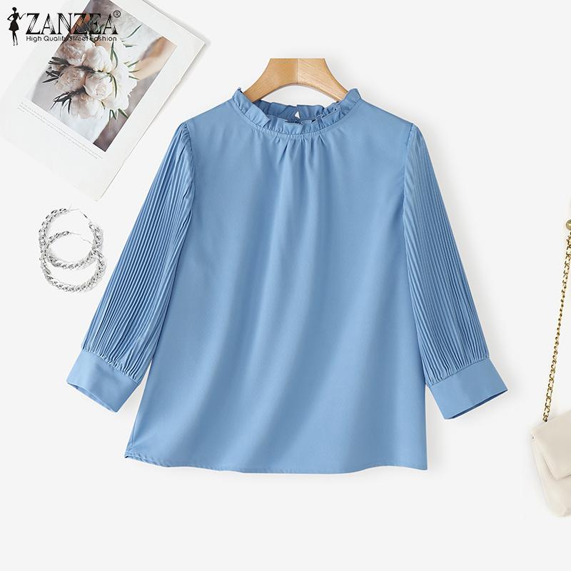ZANZEA Women Casual Round Neck Solid Color 3/4 Sleeve Loose Blouse