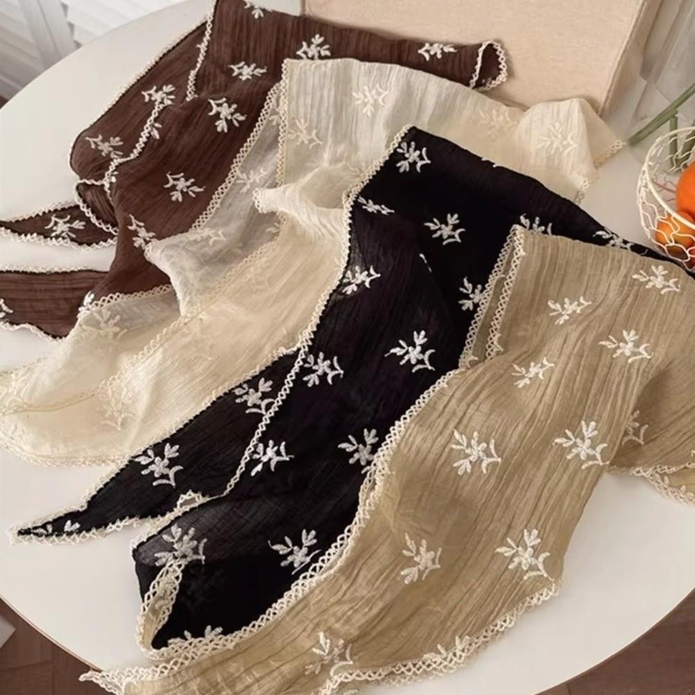 Korean Style Lace Triangle Scarf Embroidered Fresh Small Scarf Sweet Flower Headband Girls