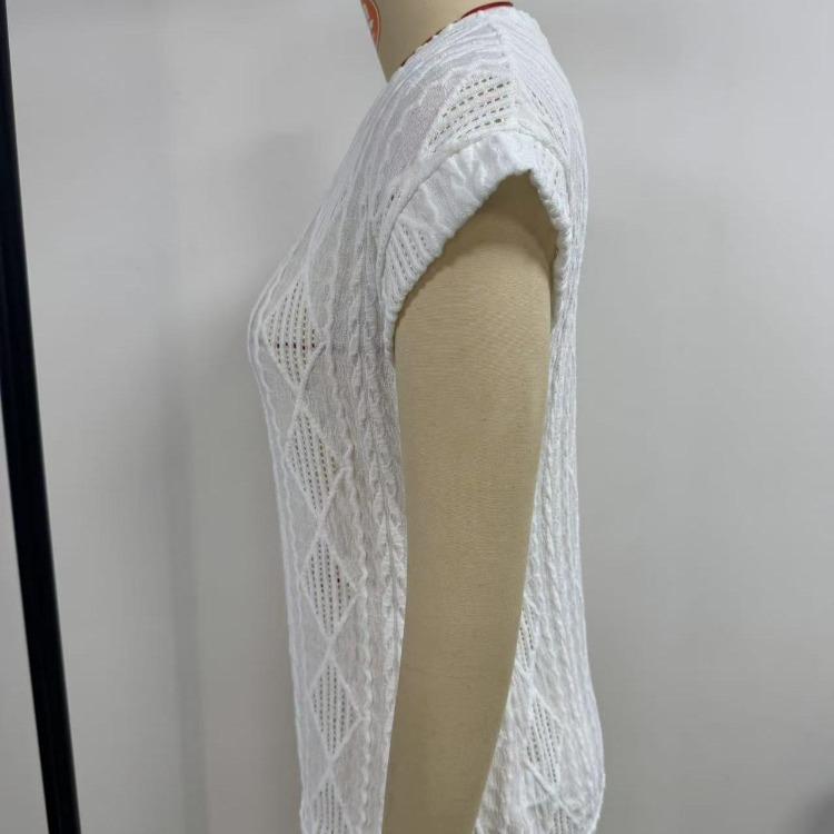 Women's Casual Jacquard Round Neck Short Sleeve Loose T-shirt Summer New Fashion