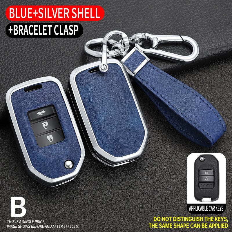 Interior Mouldings Zinc Alloy Leather Car Key Case Cover for Honda Civic 8th gen Folding Protected Key Replace Shell Keychain Au