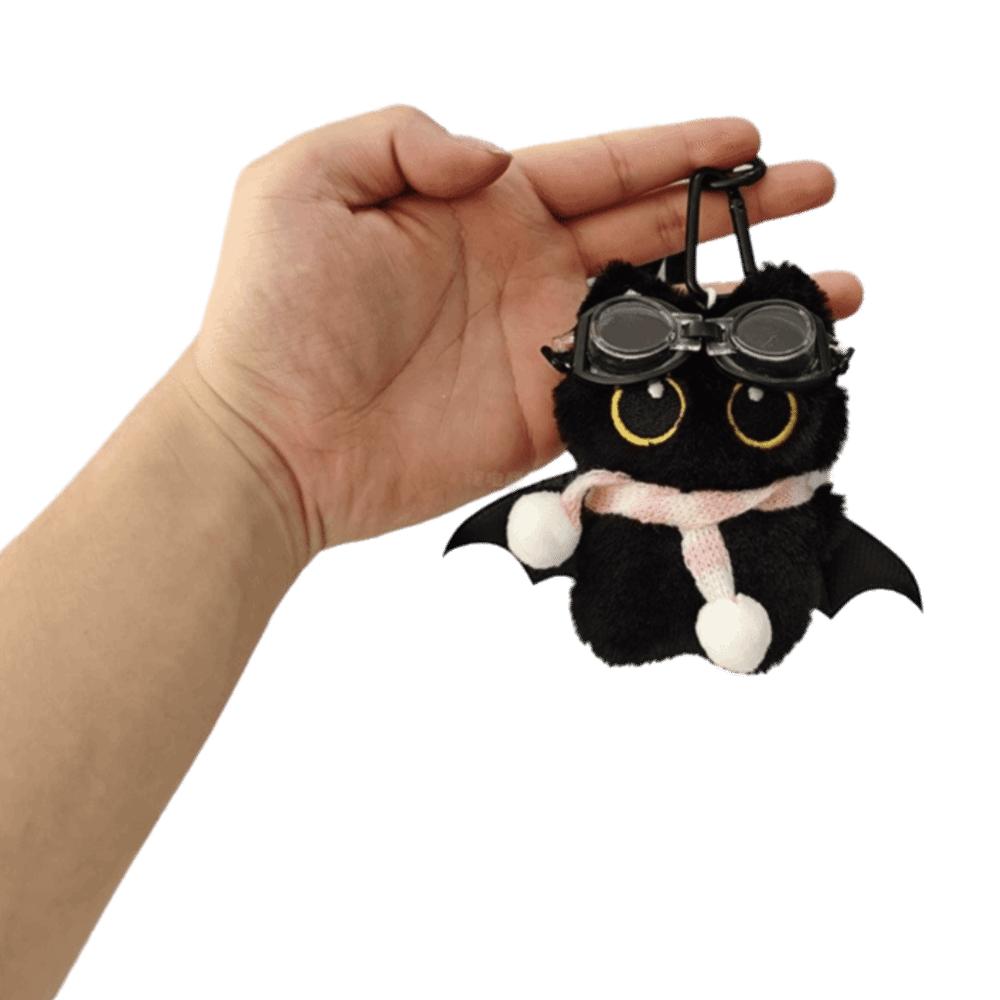 Cute Big Eyes Black Cat Plush Keychain Stuffed Little Devil Cartoon Wings Kitten Doll Pendant Soft Mini Car Keyring Bag Ornament