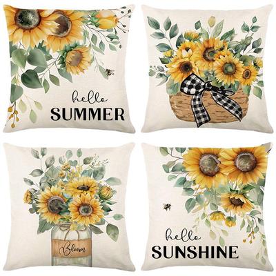 "Sunflower Print Pillowcase: Summer Plant Flower Sofa Cushion Cover for Living Room."