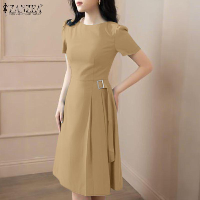 ZANZEA Women Casual Round Neck Summer Short Sleeve Dress