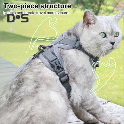 Katzengeschirr und Leine, reflektierende Streifen, Jacke, atmungsaktiv, verstellbare Weste, Geschirr, ausbruchsicher, leicht zu kontrollierende Leine für Katzen