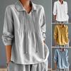 Women Spring Shirt Turn-down Collar Tassel Solid Color Loose Soft Pleated Pullover