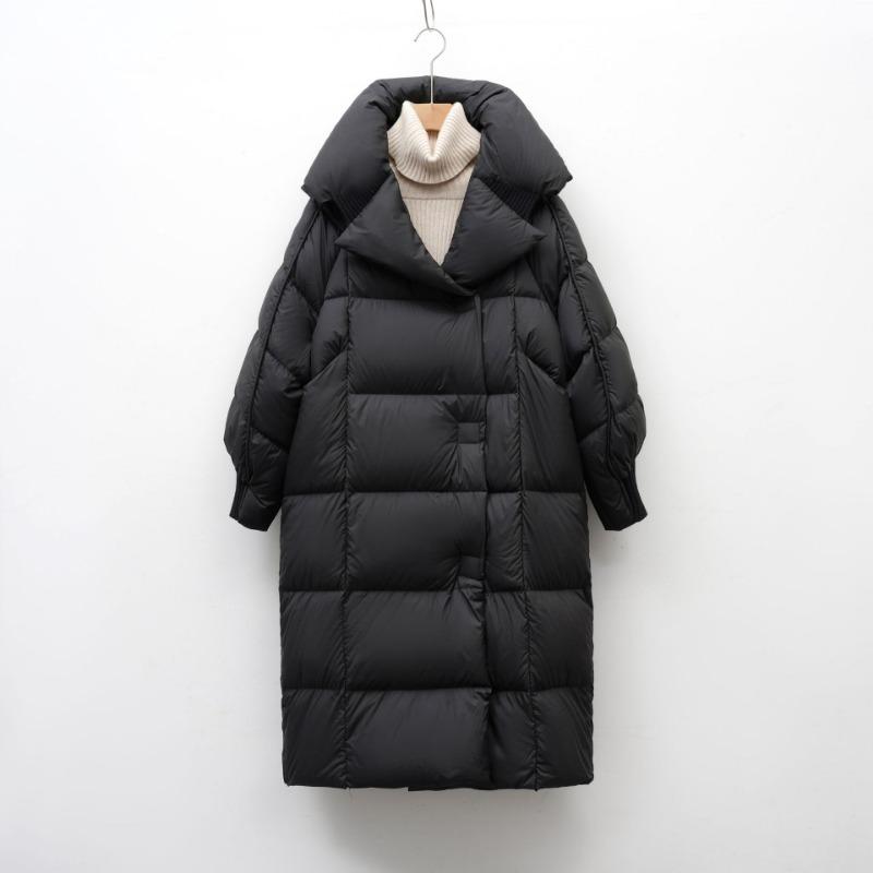 Pinghu 90 down white duck down long down jacket women's winter new simple fashion thickened loose knee coat tide