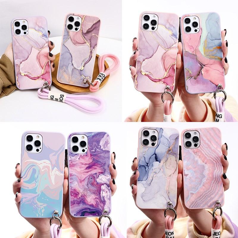 

Роскошный мраморный чехол для телефона Iphone SE 3 2022 Se2020 8 7 14 13 12 Mini 11 Pro Xr X Xs Max 6 S Plus Ремешок для рук Короткая веревка Fundas Etui