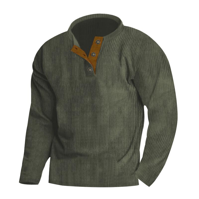 Men's Outdoor Corduroy Long-Sleeve Henley Hoodie - Solid Color, Spring/Autumn 2025 Collection