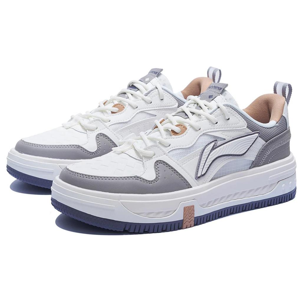 New LiNing Anti Slip And Wear Resistant Height Increasing Low Top Skateboard Shoes White Gray AGCT143-3