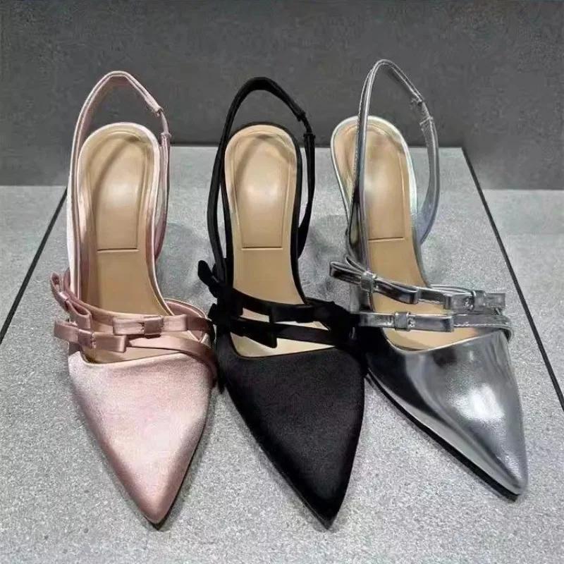 2025 Hot Sale Women's Pointed Toe Stiletto Heel Sandals Butterfly-knot Slingback Evening Party Shoes & Wedding Dress Pumps