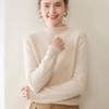 Women's Cashmere Knit Pullover: Seven-Stitch Rolled Hem, Half-High Collar, Solid Color Sweater