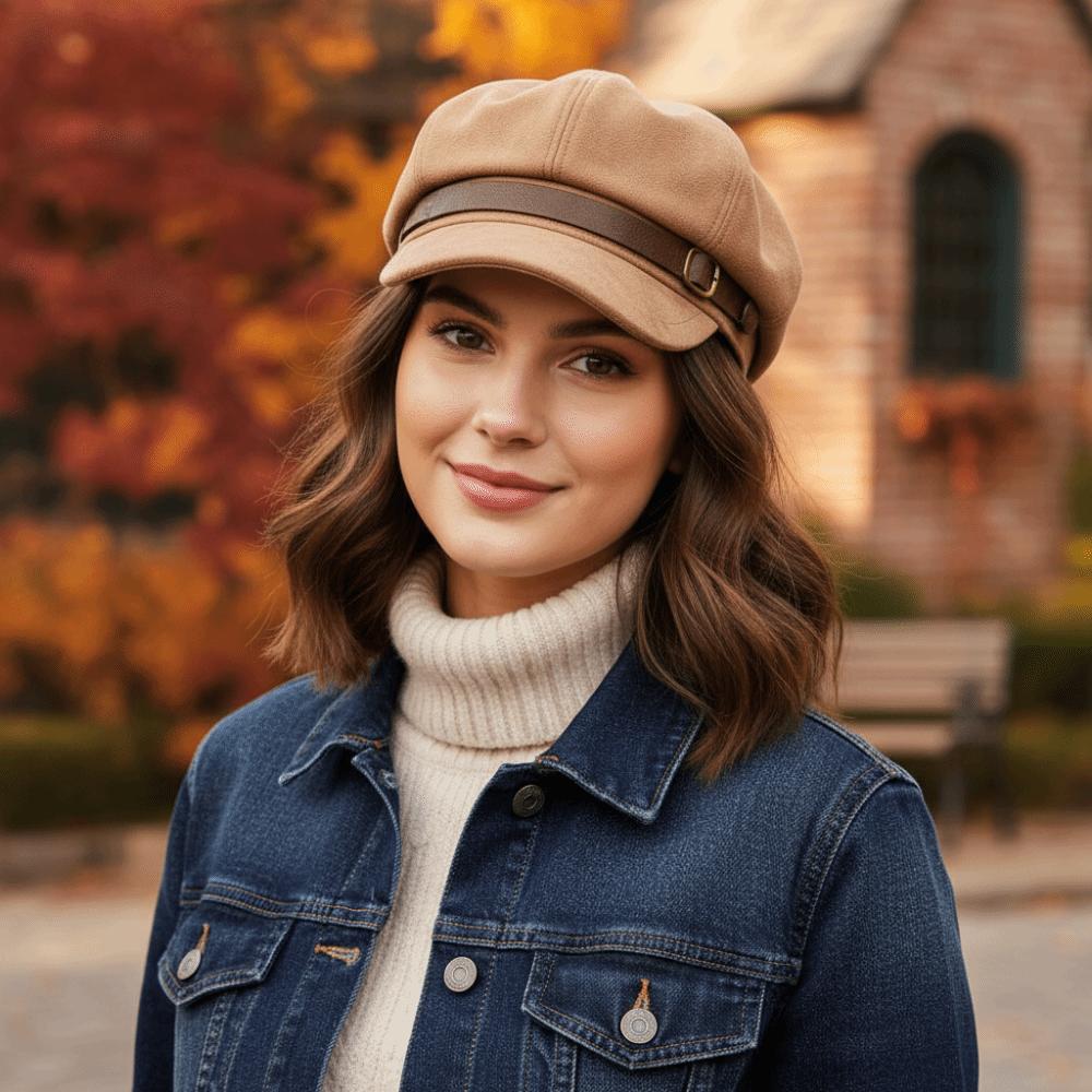 Flat Top Newsboy Hat Windproof Women Octagonal Hat Vintage Artist Hat  Autumn Winter