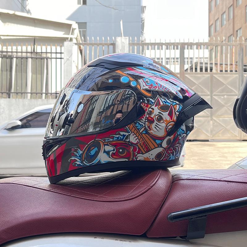 Motorcycle big tail helmet full helmet can be installed Bluetooth headset men's four seasons electric vehicle locomotive riding safety