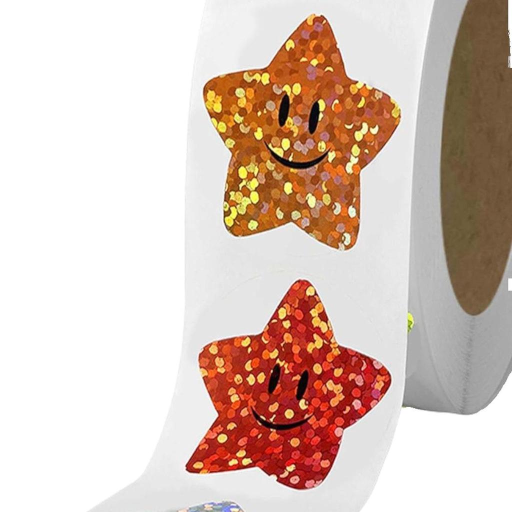 500 Laser Smiley Face Star Stickers: Self-Adhesive Decoration & Packaging Seals