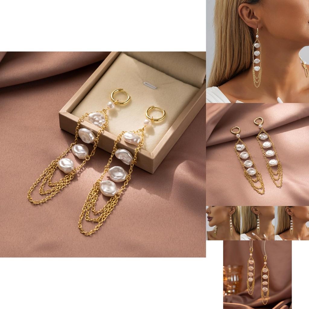 Elegante unregelmäßige Kunstperlen-Hängeohrringe für Damen Moderner Quasten-Schmuck 2023