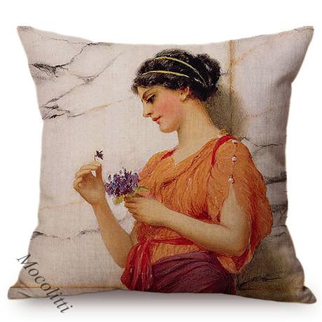 Woman In Love Vintage Oil Painting Art Pillow Case Beautiful Girl Reading Love Letter Sofa Decorative Cushion Cover Cojines