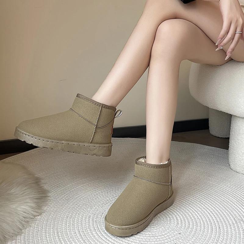 Women's Winter Solid Color Suede Snow Boots  Fashion Women's Shoes Slip On Casual Plus Velvet Thickened Women's Short Boots
