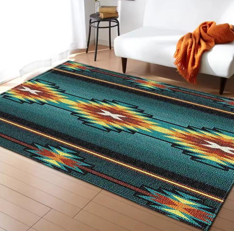 

Living Room Rug Indian Tribal Geometric Theme Carpet Non-Slip Soft Easy To Clean Durable Wild Ethnic Decor Area Home Decor Mat 40X60cm
