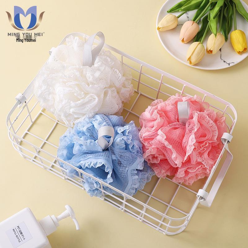 Large Cute Plain Color Exfoliating Bath Flower Foaming Ball Towel & Back Scrubber