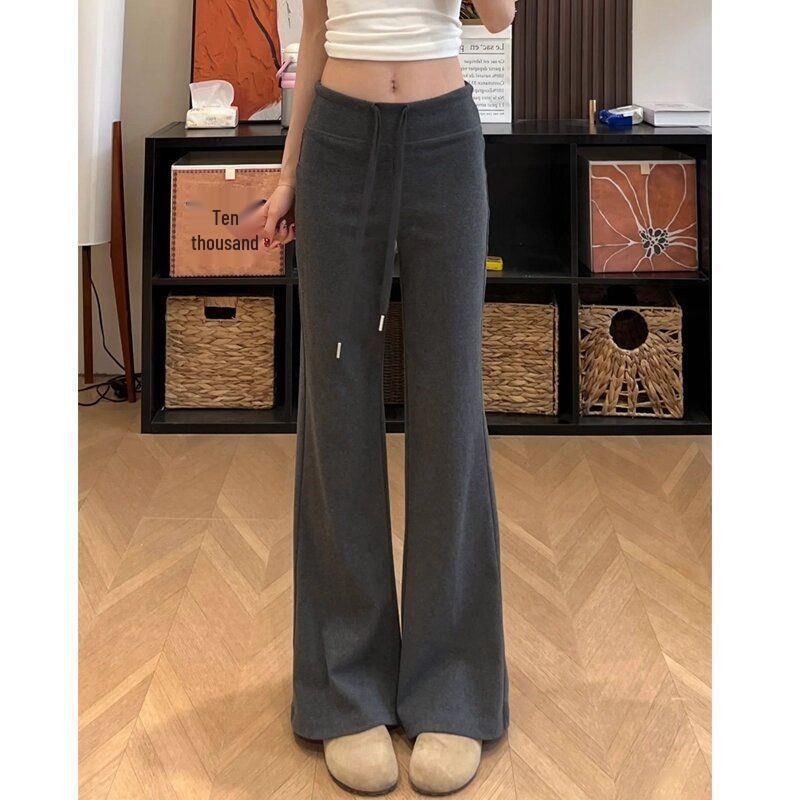 Women's Gray High Waist Straight Leg Sweatpants - Slimming Wide-Leg Design for Spring 2025