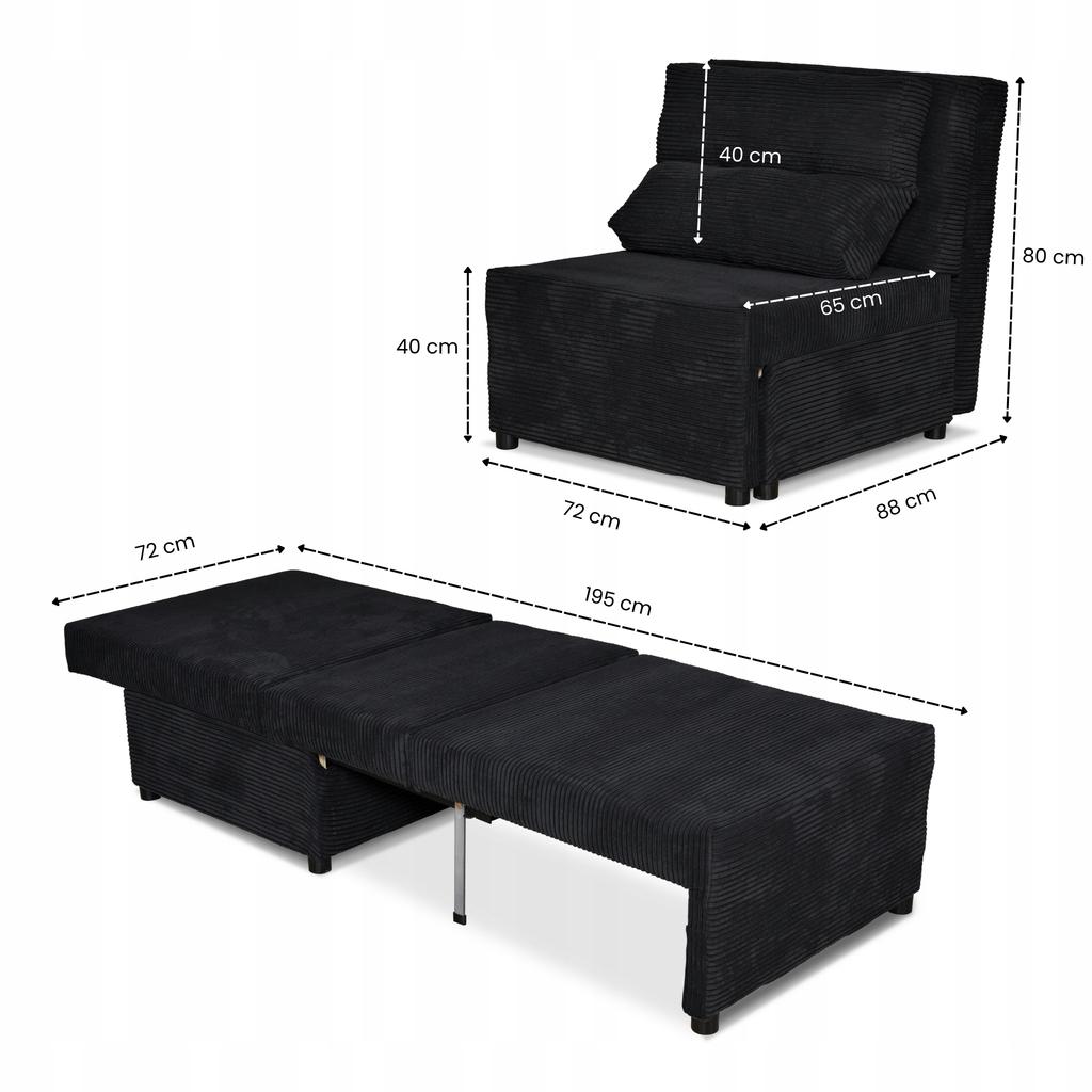 Fold-out Armchair Sleeping Function KIMO Bedding Container Family Furniture Black