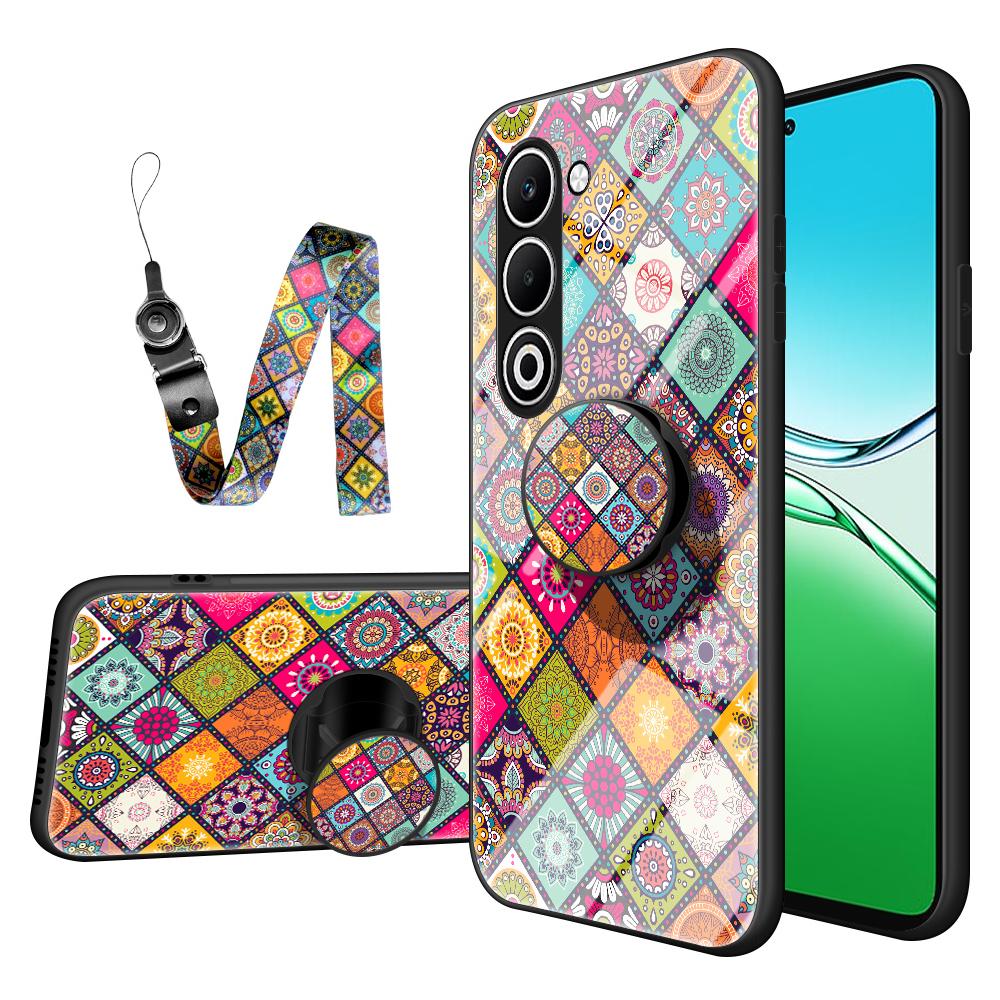 

For Oppo A5 5G Case Kickstand Ethnic Pattern Tempered Glass Phone Cover with Strap Color Pattern