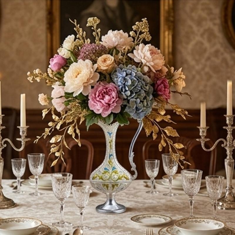 Elegant Embossed Flower Vases With Handle European Antique Metal Flower Arrangements Pot For Indoor Space Decors Gift