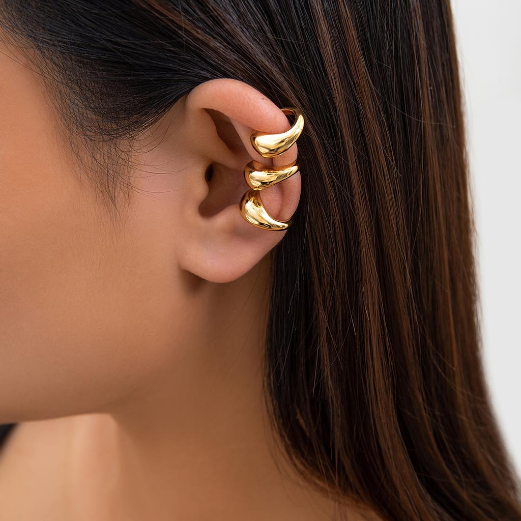 Ingemark 3Pc/Set Trendy Geometric C-shaped Clip Earrings for Women Hip-Hop Glossy Ear Cuff No Piercing Earring Jewelry Gifts
