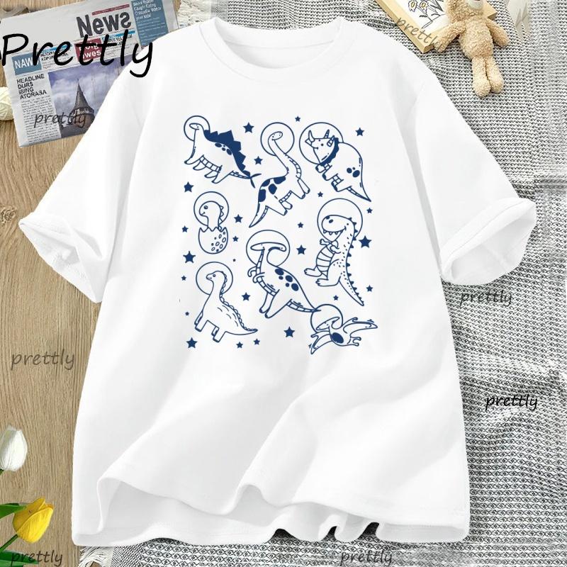 Dinos in Space T Shirt Funny Dinosaur Tshirt Men Women Oversized Graphic Vintage T Shirts Cotton Casual Round Neck T-shirt