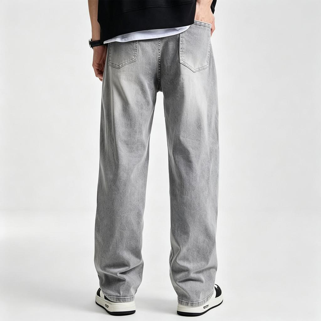 Herren Straight Leg Jeans, Bequeme Graue Denim-Hose für Frühling und Herbst, Lässige Kleidung