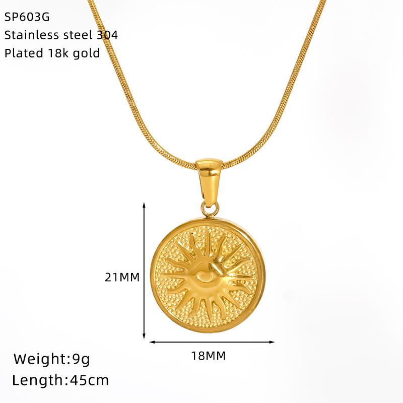 Vintage Premium Smiley Face Sun Flower Moon Stainless Steel Gold Plated Necklace Female Spot