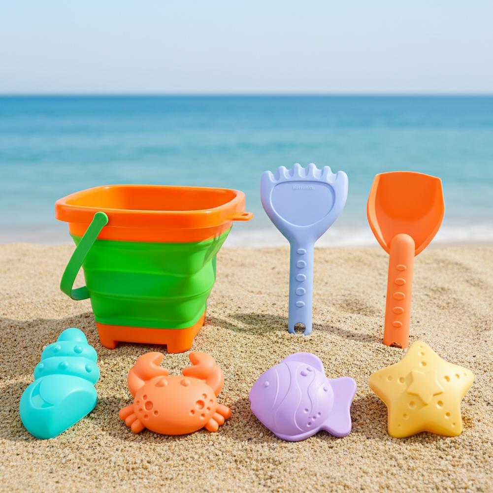 Foldable Sand Bucket & Shovel Set For Kids, Portable Silicone Folding Pail, Summer Outdoor Beach Play Toys For Travel & Camping
