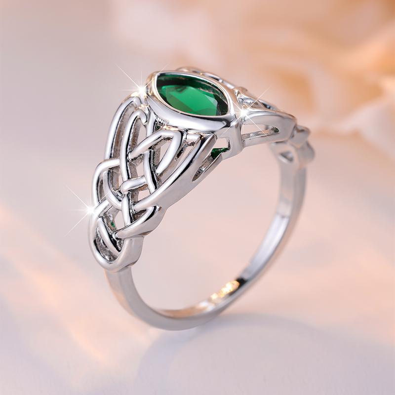 Inele cu zirconiu cubic verde cu nod celtic de culoare argintie cu tăietură marchiză pentru femei bărbați bijuterii de modă