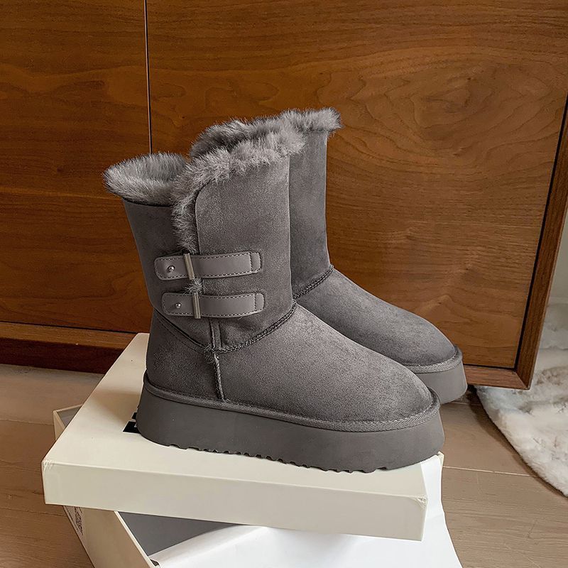 Women's soft elastic thick sole winter fur one warm cold padded snow boots non-slip wear casual sports cotton boots