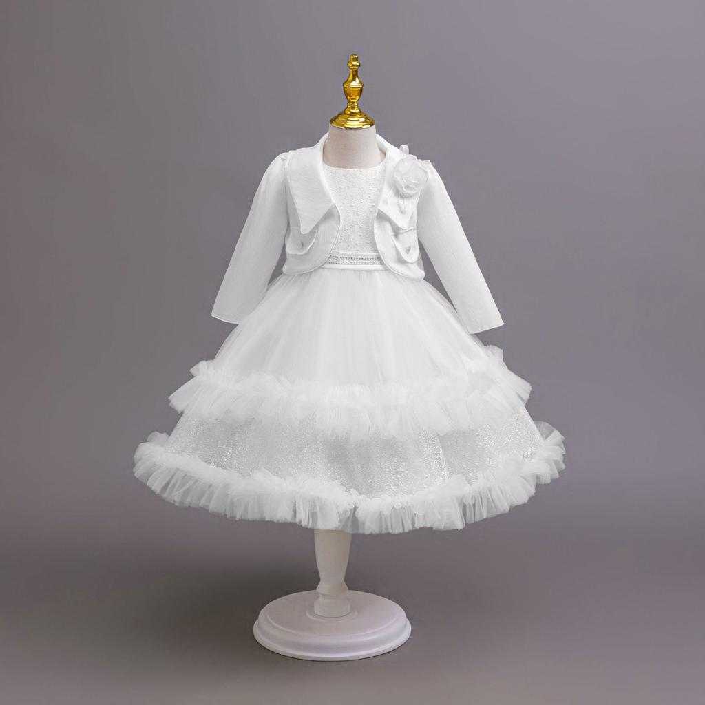 Dívčí šaty set Jaro Podzim Flitrovaná tylová sukně Dětské párty šaty Roztomilé princeznovské šaty a kabát Oblečení 2dílný oblek 5-11 let