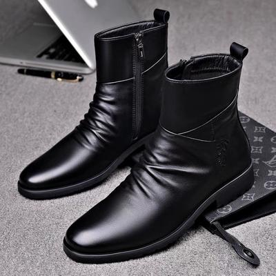 2025 Autumn Cowhide Men's Leather Boots Non-slip Test Zipper Warm Youth Fashion Classic Martin Boots