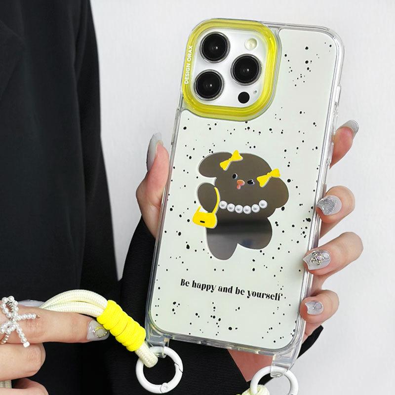 Zhitai iPhone Case: Cartoon Design for Apple iPhone 12 To 15 Pro Max, with Lanyard and Mirror