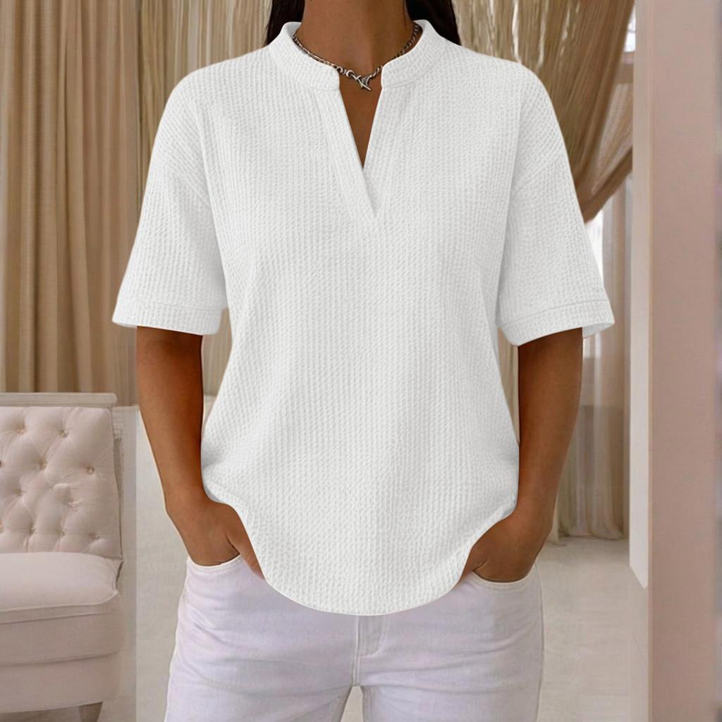 Women's Fashionable New Short Sleeved V-Neck Pullover Loose T-Shirt Top