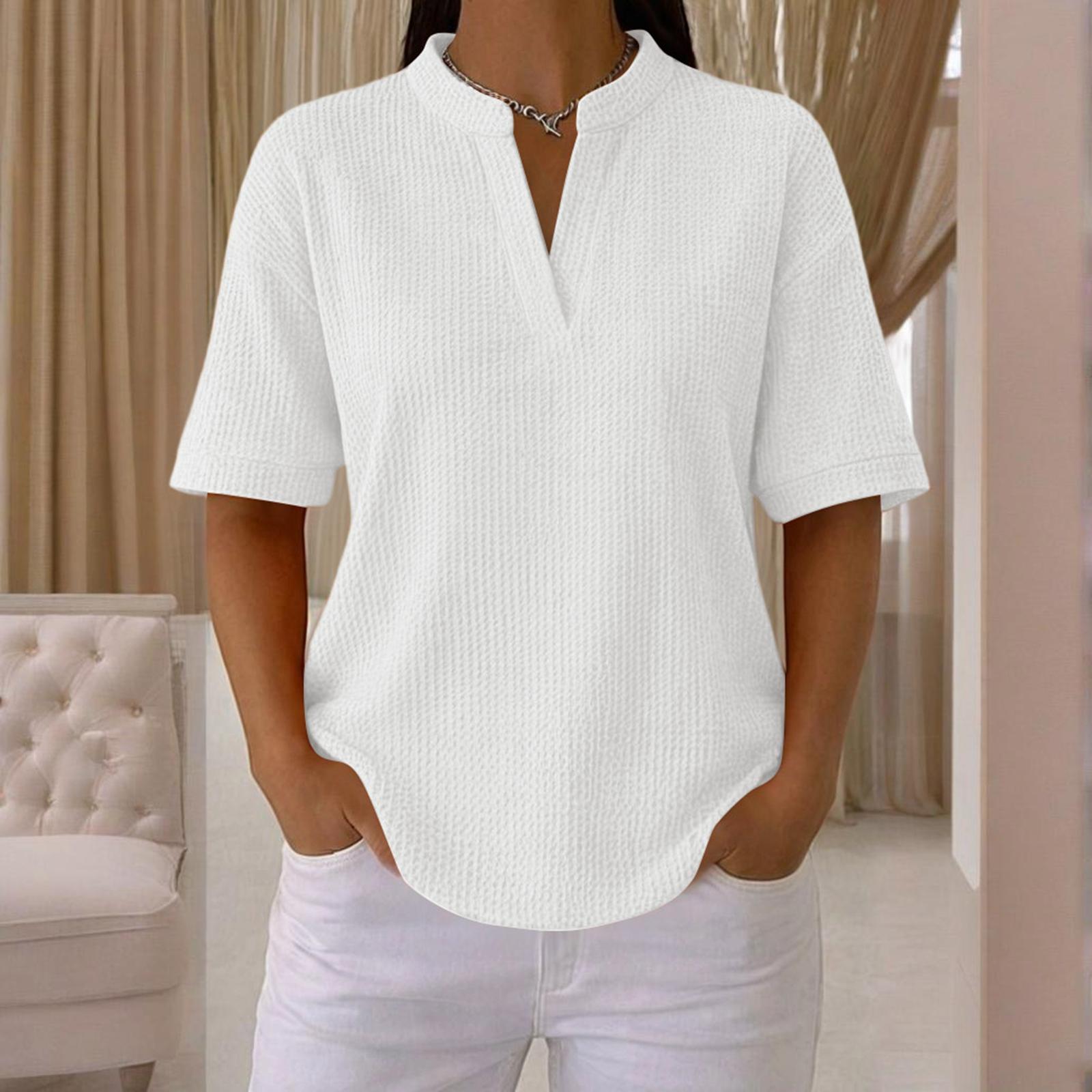 

Women s Fashionable New Short Sleeved V-Neck Pullover Loose T-Shirt Top XL білий