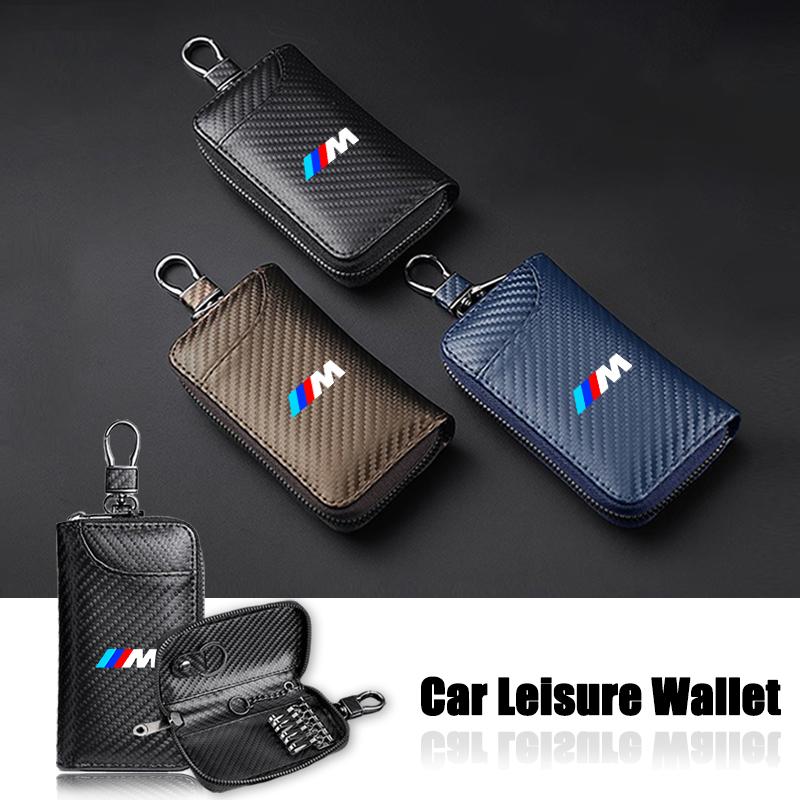 RDZZ5 Carbon Fiber Multifunction Car Keychain Key Bag Anti-loss Wallet For BMW 1 3 5 7 Series M X1 X3 X5 F15 F16 F20 F30 M3 M4 E34 E46